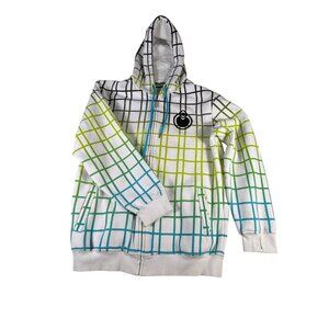 VTG Nomis Hoodie Jacket Full Zip Men's Sz L Plaid Green Blue Snowboard Y2K